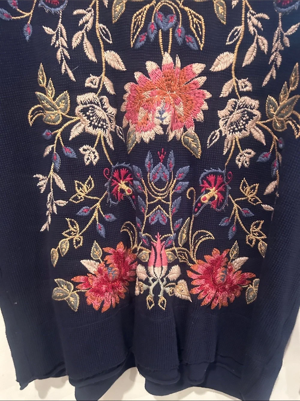 Johnny Was Loana Navy Floral Embroidered Long Sleeve Thermal Top - Picture 4 of 9